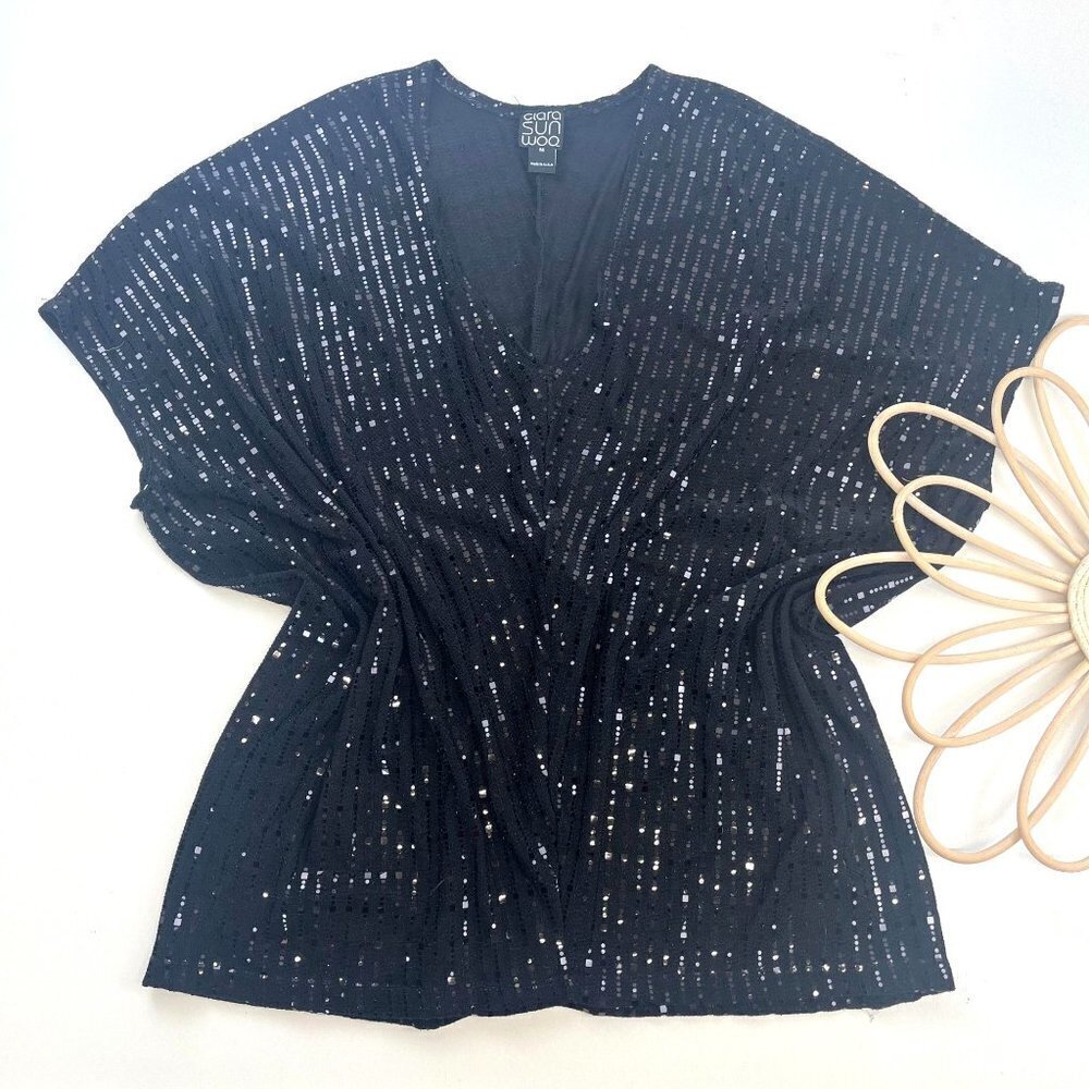 Clara Sun Woo Shimmer Embellished Blouse Ladies Size MED USA Made